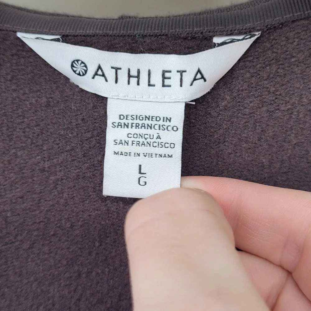 Athleta Purana Wrap Sweatshirt Womens Large Purple Cowl Neck Hooded Pullover - Picture 3 of 6